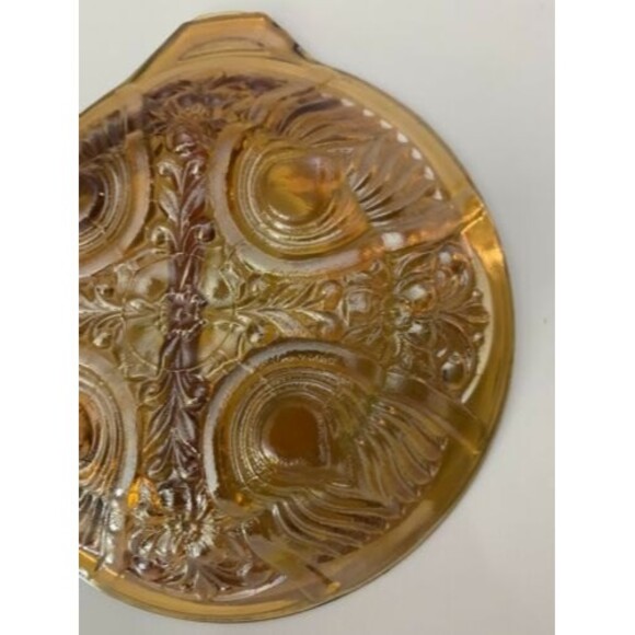Canival Glass Irridescent Amber Divided Dish Serving Bowl Plate Vintage - Picture 9 of 12